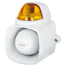 SECO-LARM - SH-816S-SQ/A - 9~15 VDC Xenon Tube Strobe Light with 120dB Warble-Tone siren. 75 flashes/minute. 25W speaker with audio input for broadcasting messages, built-in tamper output, IP65. Amber Lens.