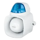 SECO-LARM - SH-816S-SQ/B - 9~15 VDC Xenon Tube Strobe Light with 120dB Warble-Tone siren. 75 flashes/minute. 25W speaker with audio input for broadcasting messages, built-in tamper output, IP65. Blue Lens.
