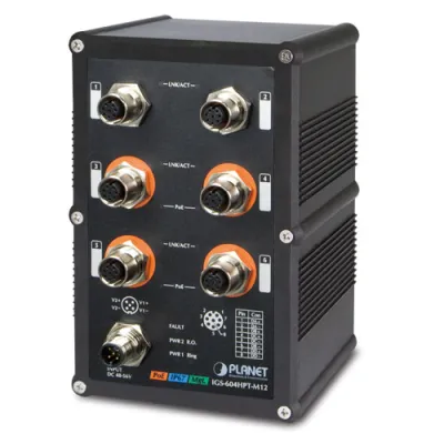 Planet - IGS-604HPT-M12 - Industrial IP67 Rated 4-Port 10/100/1000T 802.3at PoE + 2-Port 10/100/1000T Managed Ethernet Switch (-40~75C)
