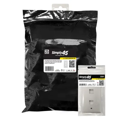 Simply 45 - S45-3202W-25 - 2 Port White Keystone Wall Plate, Standard, Single Gang, UL - 1EA/Bag, 25/Pack