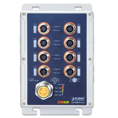 Planet - ISW-808PT-M12 - Industrial IP67 8-Port 10/100TX M12 802.3at PoE+ Switch
