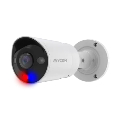 AVYCON - AVC-NPB81F180 - 8MP (4K), H.265+ InfiniteColor, Panoramic Bullet AI Diversity IP Camera, True WDR, 8MP@20FPS, Full Color (white light), Built-in Mic, Speaker (2-way), Siren, 180 Panoramic Lens, MicroSD, Onvif, DC12V / PoE, IP67, White