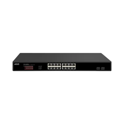 AVYCON - AVN-S16-2P16W270G-SP - 16 Port Network Unmanaged Switch with 16 PoE/PoE+ Gigabit Ports with 2 SFP Ports, Total PoE Budget of 243W, Built-in Individual Surge Protection, Rack mountable (included)