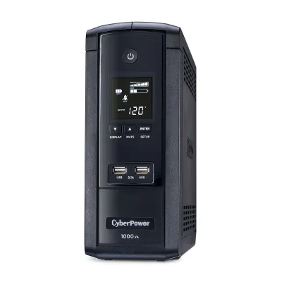 CYBERPOWER - BRG1000AVRLCD - 1000VA/600W Line Interactive UPS, Mini-tower, 10 Outlets, AVR, LCD, USB Charge Ports, Serial/USB, 5 Yr Warranty