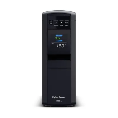 CYBERPOWER - CP1350PFCLCD - 1350VA/880W Line Interactive UPS, Sine Wave, Mini-tower, 12 NEMA 5-15R Outlets, NEMA 5-15P Plug w/5 Ft Cord, AVR, LCD, Serial/USB, 3 Yr Warranty