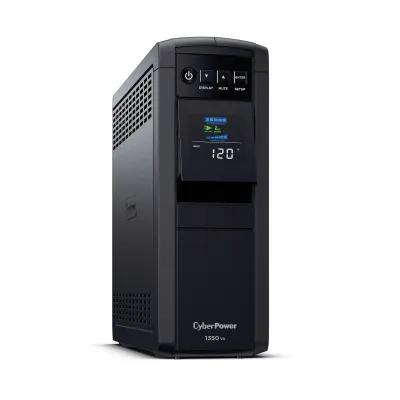 CYBERPOWER - CP1350PFCLCD - 1350VA/880W Line Interactive UPS, Sine Wave, Mini-tower, 12 NEMA 5-15R Outlets, NEMA 5-15P Plug w/5 Ft Cord, AVR, LCD, Serial/USB, 3 Yr Warranty