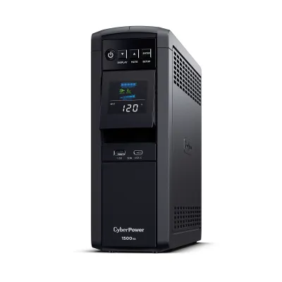 CYBERPOWER - CP1500PFCLCD - 1500VA/1000W, PFC Sine Wave Mini-tower UPS, 12 NEMA 5-15R, NEMA 5-15P, USB, Relay, SNMP, 3 Yr Wty
