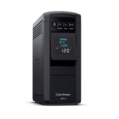 CYBERPOWER - CP850PFCLCD - 850VA/510W Line Interactive UPS, Sine Wave, Mini-tower, 10 NEMA 5-15R Outlets, NEMA 5-15P Plug w/5 Ft Cord, AVR, LCD, Serial/USB, 3 Yr Warranty