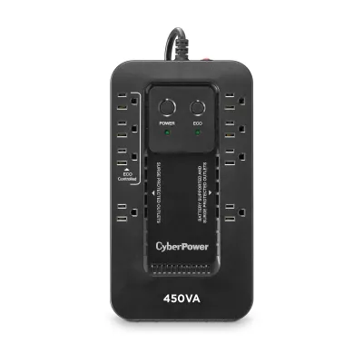 CYBERPOWER - EC450G - 450VA/260W, Simulated Sine Wave, NEMA 5-15P, 5 ft cord, 8 NEMA 5-15R, USB, PowerPanel Personal software, 3 year warranty
