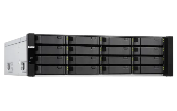 QNAP - ES1686dc-2142IT-128G-US - QNAP 16-Bay Active-Active Dual Controller ZFS NAS and iSCSI/ IP-SAN. 3U, SAS 12G (compatible with SAS 6G), 3 x Gigabit LAN, 4x10GbE(SFP+), 40GbE-ready