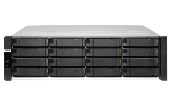 QNAP - ES1686dc-2142IT-96G-US - QNAP 16-Bay Active-Active Dual Controller ZFS NAS and iSCSI/ IP-SAN. 3U, SAS 12G (compatible with SAS 6G), 3 x Gigabit LAN, 4x10GbE(SFP+), 40GbE-ready