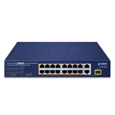 Planet - FGSD-1821P - 16-Port 10/100TX 802.3at PoE + 2-Port 10/100/1000T + 1-Port shared 1000X SFP Unmanaged Gigabit Ethernet Switch