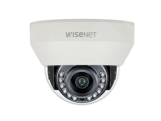 Hanwha - HCD-7010RA - Wisenet HD+ 4MP IR indoor dome camera, AHD or CVBS formats are available, 2.8 mm fixed lens, true D/N, 12VDC, IR distance 65 feet.