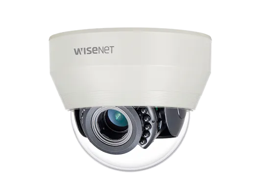 Hanwha - HCD-7070RA - Wisenet HD+ 4MP IR indoor dome camera, AHD or CVBS formats are available, manual vari-focal Lens (3.1X) (3.2-10mm), true D/N, 24VAC/12VDC, IR distance 65 feet.