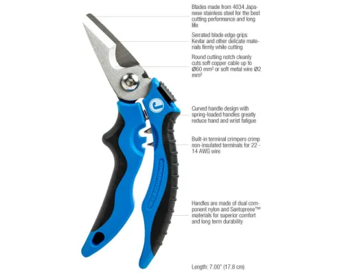 Jonard Tools - KWC-700 - Multi-Function Kevlar & Wire Cutting Shears, 7"