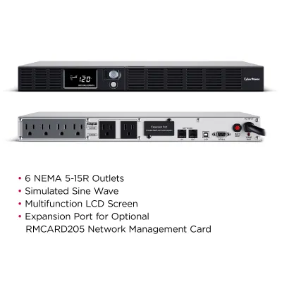 Cyber Power - OR1500LCDRM1U - 1U Smart App LCD Rackmount UPS, 1500VA/900W  
