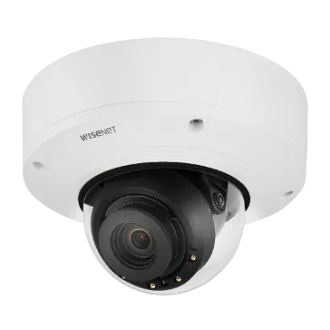 Hanwha - PNV-A9081R - 4K Network AI IR Vandal Dome Camera, Max. 4K resolution @ 30FPS, 0.05Lux@F1.6 (Color), 0Lux (B/W, IR LED on), Day & Night(ICR), 4.5~10mm(2.2x) motorized varifocal lens, WDR(120dB) H.265, H.264, MJPEG codec, WiseStreamⅡ, WiseStre