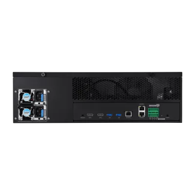 Hanwha - PRN-6400DB4-128TB - 8K NVR (Intel based), 128TB RAW, 64 channels, H.265, H.264, MJPEG, 16 fixed internal SATA HDDs (10TB max per HDD), RAID 5 & 6, ARB (Automatic Recovery Backup), 400 Mbps recording / up to 32 Mbps playback, Dual stream reco