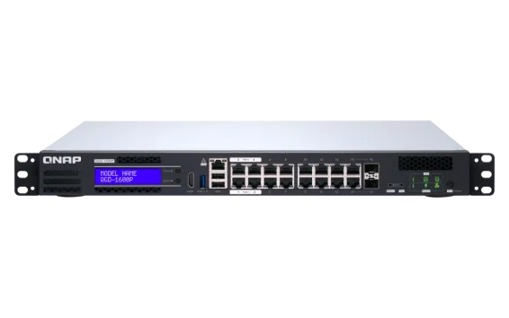 QNAP - QGD-1600P-8G-US - QNAP 16-port 1GbE Switch with 2 RJ45 and SFP+ Combo Port with Intel Celeron Processor and 8GB RAM
