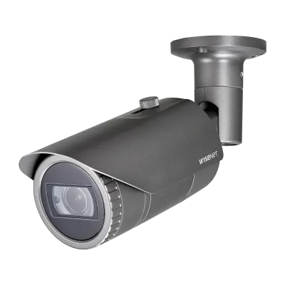Hanwha - QNO-6082R - Wisenet Q network outdoor vandal bullet camera, 2MP @ 30fps, motorized vari-focal lens 3.1x (3.2 ~ 10.0mm) (109°~33°), triple codec H.265/H.264/MJPEG with Wisestream II, 120dB WDR, IR LEDs range 98', defocus detection, hallway Vi