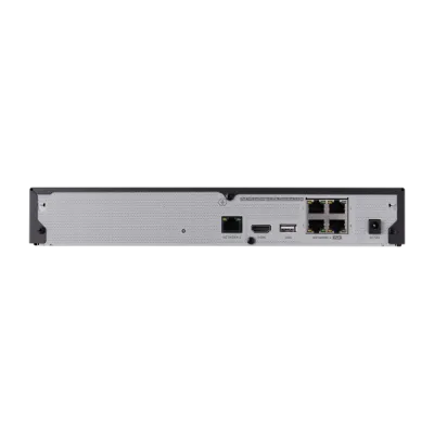 Hanwha - QRN-430S-6TB - 4K NVR (Intel based), 6TB RAW, 4CH with 4 PoE/PoE+ ports (PoE Budget 35W), H265,H264, MJPEG, 1 fixed internal SATA HDDs (6TB max), ARB (Automatic Recovery Backup), 40 Mbps recording / up to 32 Mbps playback, Dual stream record