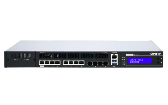 QNAP - QuCPE-7012-D2166NT-64G-US - QNAP Rackmount uCPE QuCPE-7012-D2166IT Intel Xeon D-2166IT 12C/24T 2.0 GHz, up to 3GHz, 64GB DDR4 ECC RAM, 4* 10GbE (SFP+), 8*2.5GbE