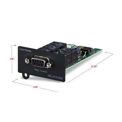 CYBERPOWER - RELAYIO500 - Provides 5-output and 1-input relay contact closures via DB9 port to report UPS status inforation and enable remote shutdown of the UPS. See compatibility chart for UPS model compatibility details.