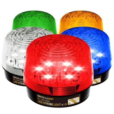 SECO-LARM - SL-1301-EAQ/B - 6~12 VDC LED Strobe Light. Incorporates 12 LEDs. 50,000-Hour operating life. Flash only. Indoor/outdoor use. Blue lens.