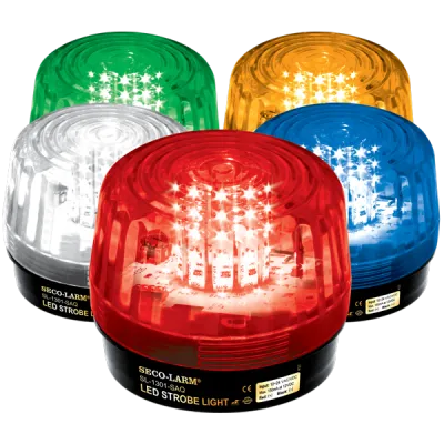 SECO-LARM - SL-1301-SAQ/R - 10~24 VDC LED Strobe Light with built in programable siren. Incorporates 54 LEDs. 50,000-Hour operating life. Six different flash patterns. Adjustable flashing speed. Indoor/outdoor use. Red lens.