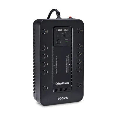 CYBERPOWER - ST900U - 900VA/500W, Standby UPS, Compact, 120V, (12) NEMA 5-15R, 2xUSB Charge Ports (2.1A Shared), 5Ft Cord, PowerPanel Personal Software, 3-Yr Warranty