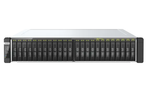 QNAP - TDS-h2489FU-4314-512G-US - QNAP 24-Bay 2U all-flash NAS, NVMe Gen 4 x4, Dual Intel Xeon Silver 4314Y processor (up to 3.4 GHz), 512GB RDIMM ECCC DDR4 RAM, 4 x 2.5GbE LAN, 2 x 25GbE SFP28 SmartNIC port, 2 x PCIe expansion slot