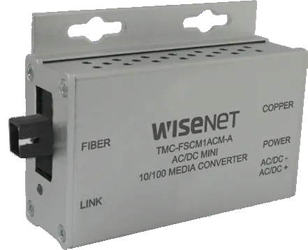 Hanwha - TMC-FSCS1ACM-A - Hardened mini media fiber converter (A),100mbps, SC connector, single-mode, 1 fiber, power supply included (not hardened), TMC-FSCS1-B required to work as a pair