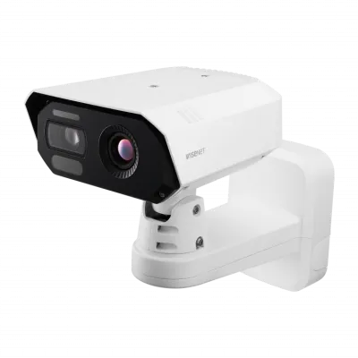 Hanwha - TNM-C4960TD - Wisenet T network Bi-spectrum AI Thermal Camera (uncooled), Dual sensor camera with VGA thermal and 4K visible video output, built-in 25mm fixed lens (FoV: 17.4° thermal) & 10.9~29mm motorized varifocal lens (FoV: 42°~15° visib