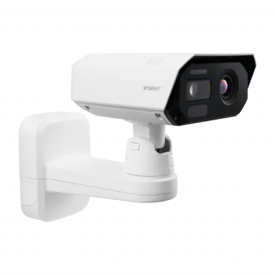 Hanwha - TNM-C4950TD - Wisenet T network Bi-spectrum AI Thermal Camera (uncooled), Dual sensor camera with VGA thermal and 4K visible video output, built-in 13.5mm fixed lens (FoV: 31.9° thermal) & 10.9~29mm motorized varifocal lens (FoV: 42°~15° vis
