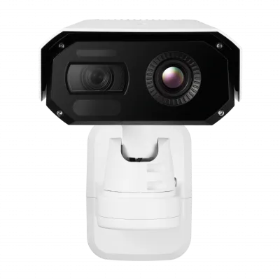 Hanwha - TNM-C4950TD - Wisenet T network Bi-spectrum AI Thermal Camera (uncooled), Dual sensor camera with VGA thermal and 4K visible video output, built-in 13.5mm fixed lens (FoV: 31.9° thermal) & 10.9~29mm motorized varifocal lens (FoV: 42°~15° vis