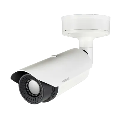 Hanwha - TNO-4050T - Wisenet T network outdoor vandal thermal bullet camera (uncooled), 640x480 @ 30fps, 35mm fixed focal lens (17.2°), triple codec H.265/H.264/MJPEG with Wisestream II, built-in SD card slot (1x256GB), advanced video analytics and s