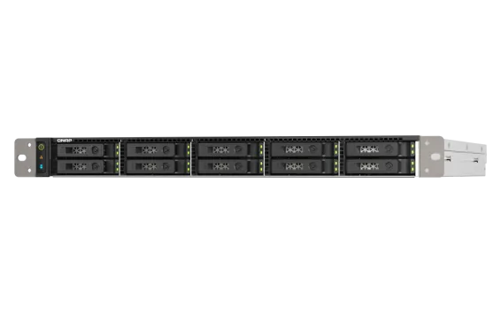 QNAP - TS-h1090FU-7232P-64G-US - QNAP 10-Bay 1U all flash NAS, U.2/U.3 NVMe Gen 4 x 4 and SATA 6Gbps bays, AMD EPYC 7232P 8C/16T Processor, 64GB RDIMM DDR4 ECC RAM, 25GbE, 2.5 GbE, PCIe Gen4 slots, Redundant PSU, Without Rail Kil (RAIL-B02)