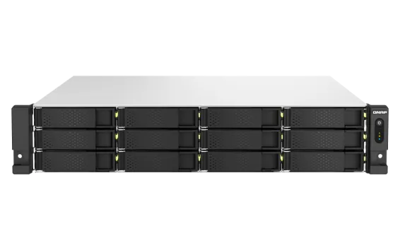 QNAP - TS-h1887XU-RP-E2336-32G-US - QNAP 18-Bay 2U Rackmount NAS, Intel Xeon E-2336 6C/12T 2.9 GHz processor (boost up to 4.8 GHz), 32 GB ECC DDR4, 2 x 2.5"/3.5" SATA 6Gbps HDD/SSD + 6 x 2.5" SATA 6Gbps, 10GBASE-T, 2.5GbE RJ45, USB 3.2 Gen2, PCIe Gen4