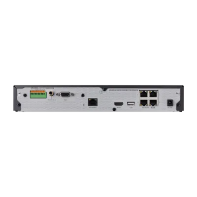 Hanwha - XRN-420S-4TB - 4K NVR (Intel based) 4TB RAW, 4CH with 4 PoE/PoE+ ports (PoE Budget 50W), H265,H264, MJPEG, 1 fixed internal SATA HDDs (6TB max), ARB (Automatic Recovery Backup), 50 Mbps recording / up to 32 Mbps playback, Dual stream recordi
