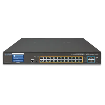 Planet - GS-5220-24PL4XV - L2+ 24-Port 10/100/1000T PoE + 4-Port 10G SFP+ Managed Switch with LCD Touch Screen