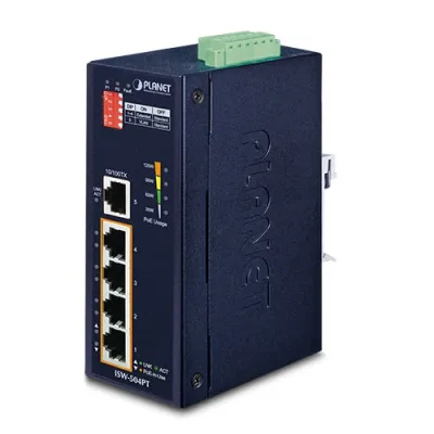 Planet - ISW-504PT - IP40 4-Port 10/100TX 802.3at PoE + 1-Port 10/100TX Industrial Fast Ethernet Switch
