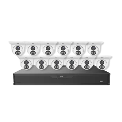 UNV - EK-BQ2P16DLT412 - 16 Channel Surveillance Kit with 12 x 4M Dual Light Turret Cameras, PoE NVR