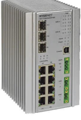 Hanwha - SWT-F11MGHP - 11 Port Hardened Managed Megabit Ethernet Switch with 60W PoE