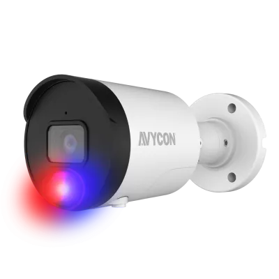 AVYCON - AVC-NAB41F28 - 4MP H.265+ InfiniteColor, Bullet Diversity Active Deterrence IP Camera, AI Lite, DWDR, 4MP@25FPS, Full Color (white light), Built-in Mic, Speaker (2-way), Siren, 2.8mm Fixed Lens, MicroSD, Onvif, DC12V / PoE, IP67, White