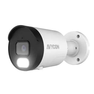 AVYCON - AVC-NAB41F28 - 4MP H.265+ InfiniteColor, Bullet Diversity Active Deterrence IP Camera, AI Lite, DWDR, 4MP@25FPS, Full Color (white light), Built-in Mic, Speaker (2-way), Siren, 2.8mm Fixed Lens, MicroSD, Onvif, DC12V / PoE, IP67, White