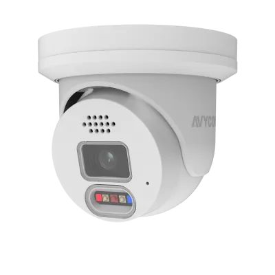 AVYCON - AVC-NAE81F28 - 8MP H.265+ InfiniteColor, Turret Diversity Active Deterrence IP Camera, AI Lite, DWDR, 8MP@15FPS, Full Color (white light), Built-in Mic, Speaker (2-way), Siren, 2.8mm Fixed Lens, MicroSD, Onvif, DC12V / PoE, IP67, White