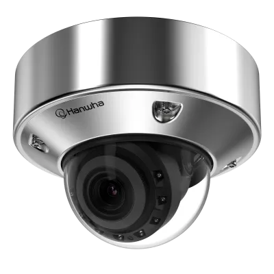 Hanwha - XNV-A9084RS - 8MP Stainless Steel AI IR Vandal Dome Camera with 4.4~9.3mm Lens  