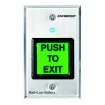 SECO-LARM - SD-8202GT-PEQ - Illuminated green 2" square "PUSH TO EXIT" button with built-in RF transmitter. Use with SECO-LARM 315MHz receivers. 9VDC Battery (included) operation with LED to indicate low battery. Stainless-steel single-gang plate.