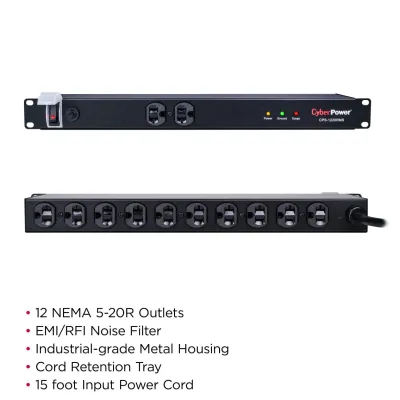 Cyber Power - CPS1220RMS - 1800 J, 120 V, 12 NEMA 5-20R (2 front, 10 rear), 15 ft Cord, 3 Year Warranty