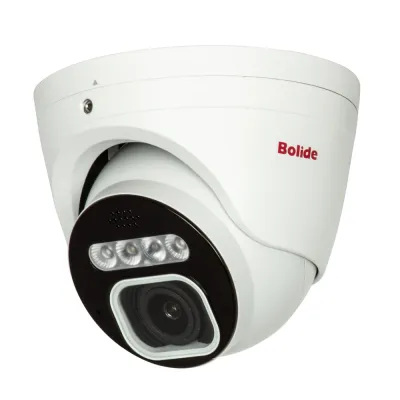 BOLIDE - BN8029AD - H.265 8MP 2.8-12mm Motorized Varifocal Lens IP67 Full Color Active Deterrent Turret Camera, Color At Night Warmlight Up to 65 Feet, Two-Way Audio ( Built-in Speaker and Mic ), MicroSD Slot Up to 256GB, Active Deterrent Red and Blu